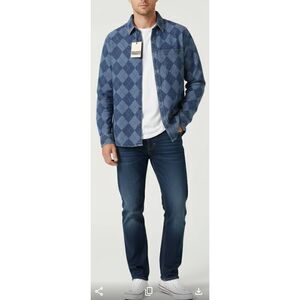 Ragged jeans mens medium argyle print jeans denim tough strong shirt longsleeve